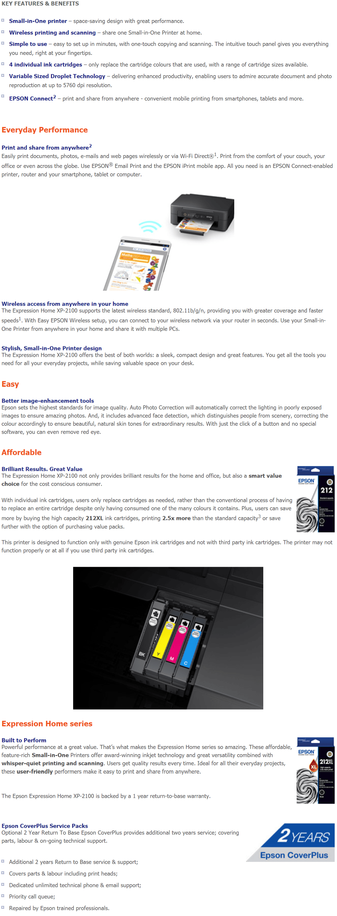 epson xp 2100 dimensions
