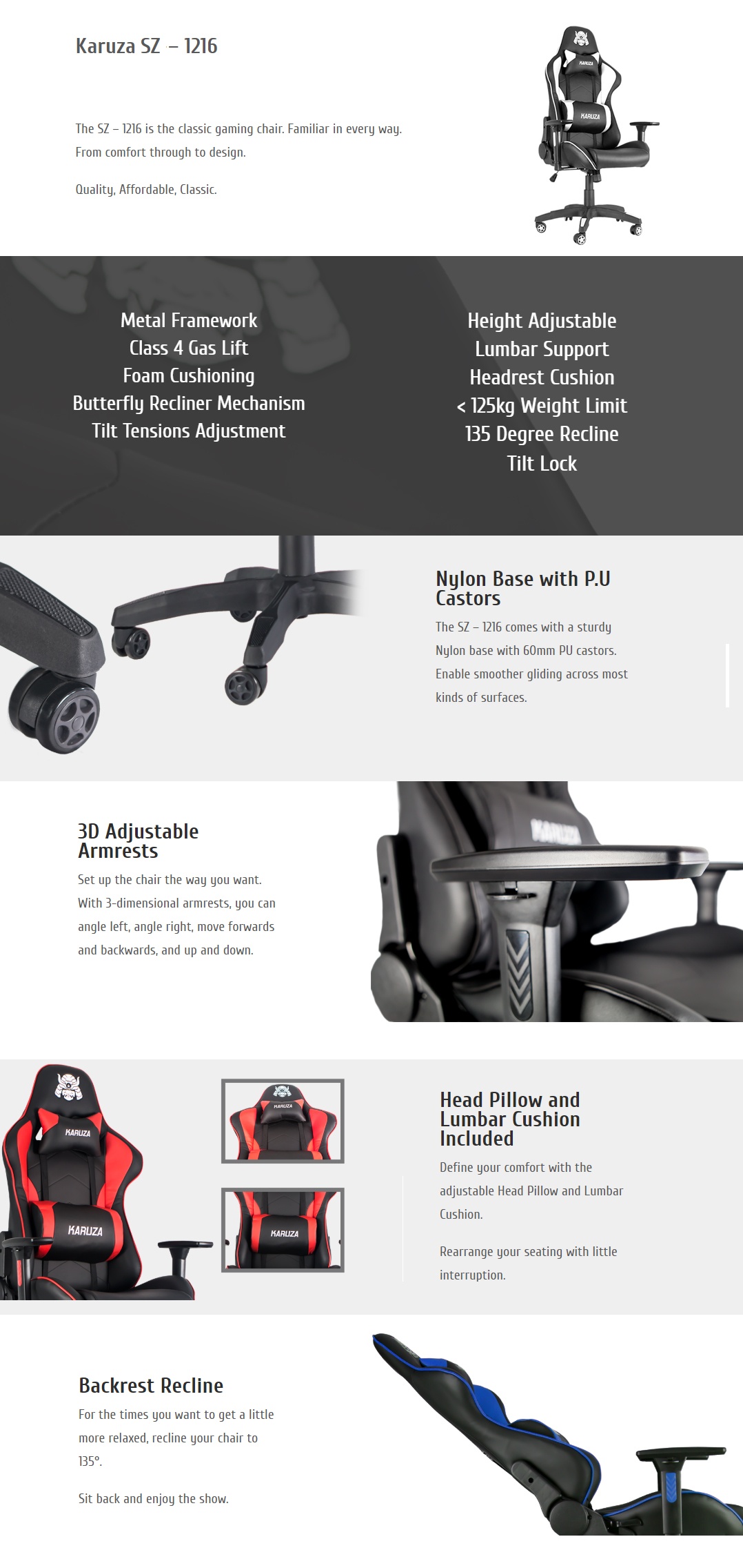 Karuza Gaming Chair Karuza SZ802+ Multi Tilt Mechanism Gaming Chair