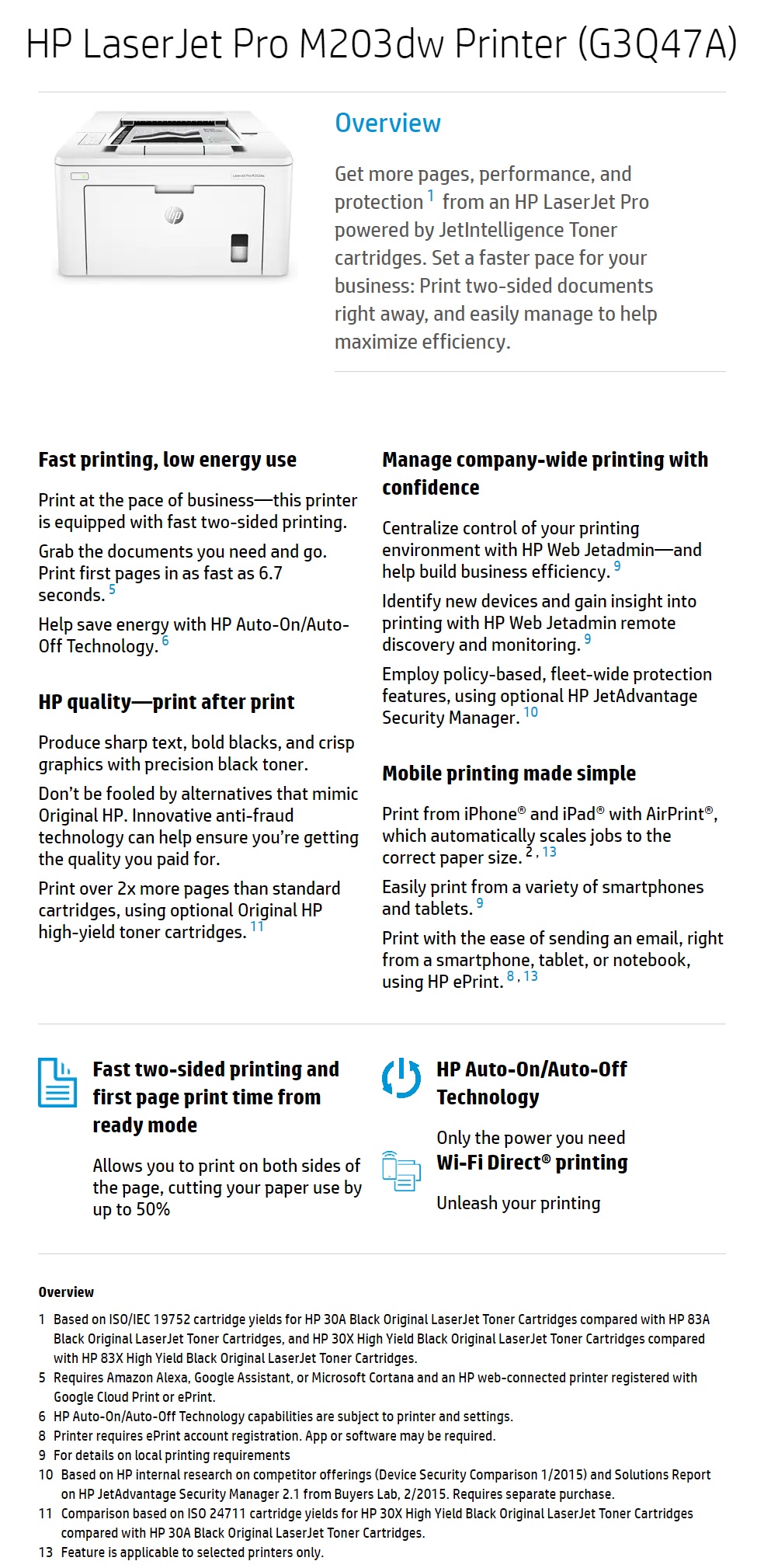 HP LaserJet Pro M203DW Monochrome Laser 