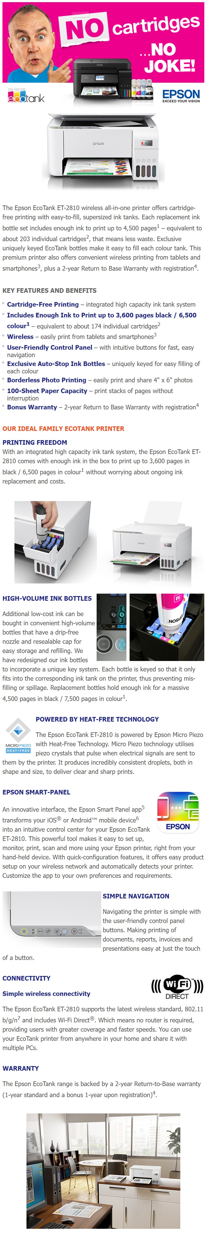 Epson EcoTank ET-2810 Colour Inkjet Multifunction Printer - C11CJ67501