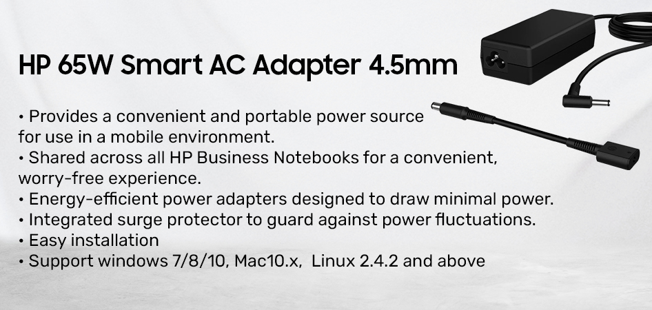 HP 65W Smart AC Adapter – Netzteilladegerät Mit UK-Stecker (Typ G), Für Kompatible HP Laptops