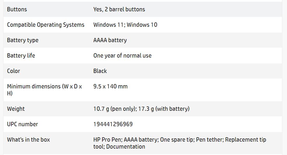 HP Pro Pen G1 (AAAA Battery) Hewlett Packard Drawing Tablets SKU