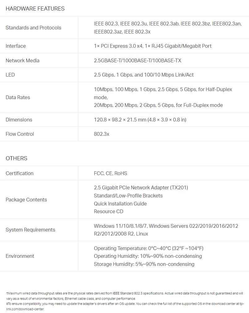 TPLink TX201 2.5 Gigabit PCIe Network Adapter Motherboard