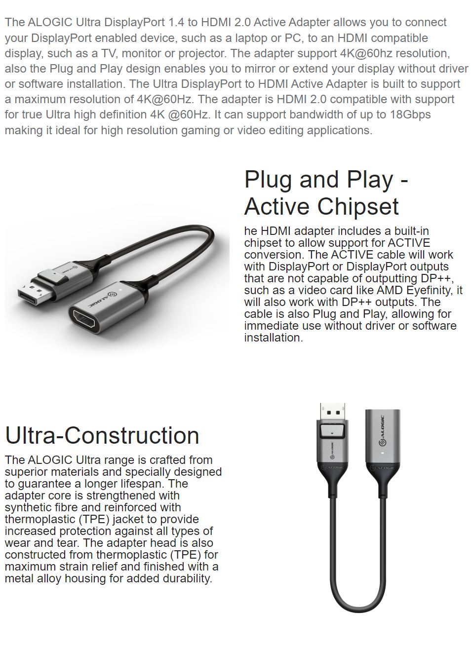 ALOGIC DisplayPort HDMI アクティブアダプター Amazon.com: ALOGIC Display Port to HDMI Cables and Adapters