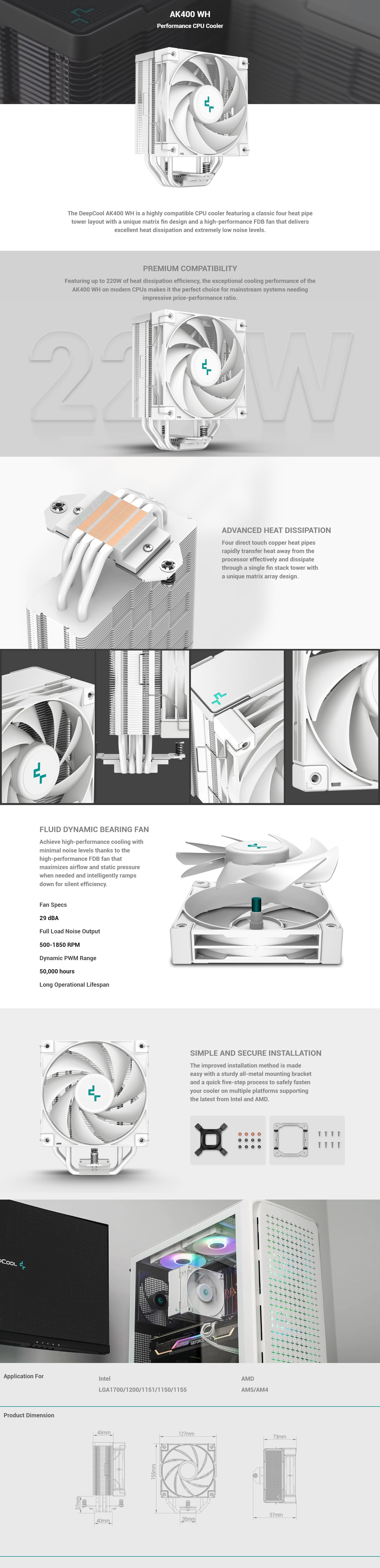 DeepCool AK400 WH 120mm CPU Cooler - White | Deepcool Air Coolers | R ...