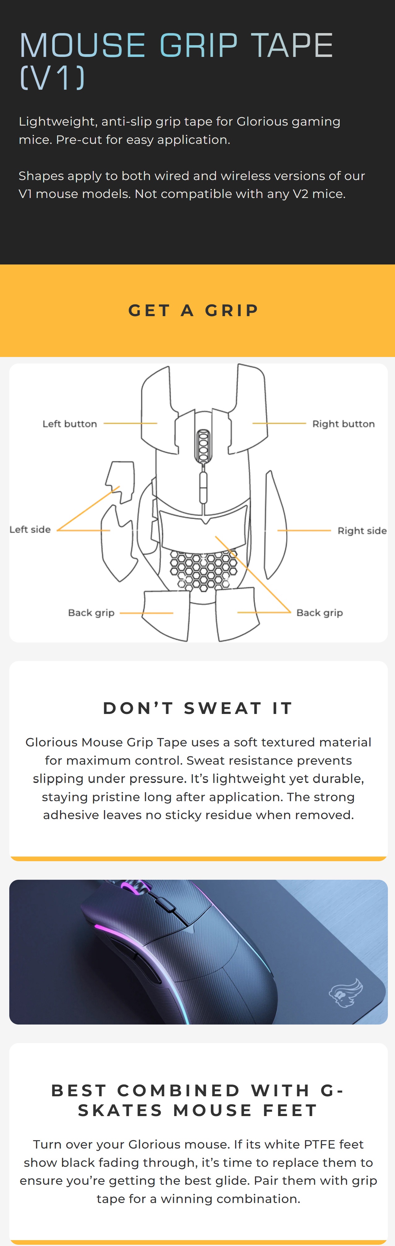 Glorious Mouse Grip Tapes for Model I Premium Mice Accessories GLO