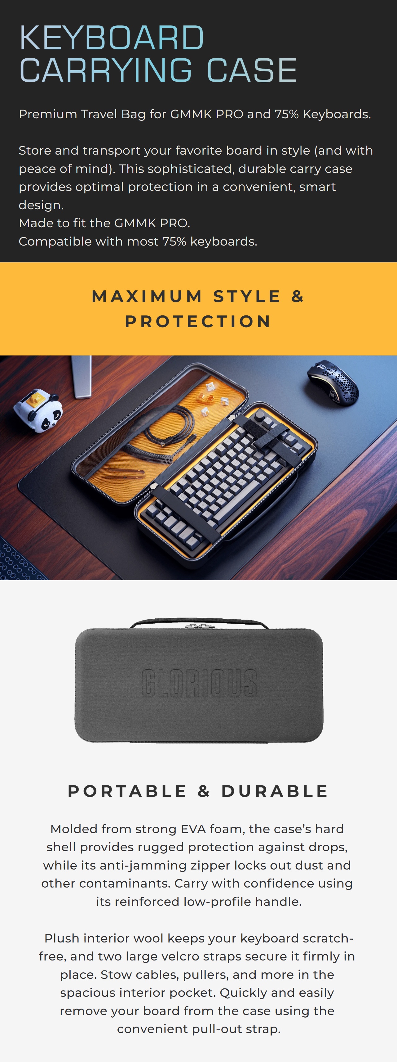 Glorious Keyboard Carrying Case for GMMK PRO and 75 Keyboards Black Keyboard Accessories
