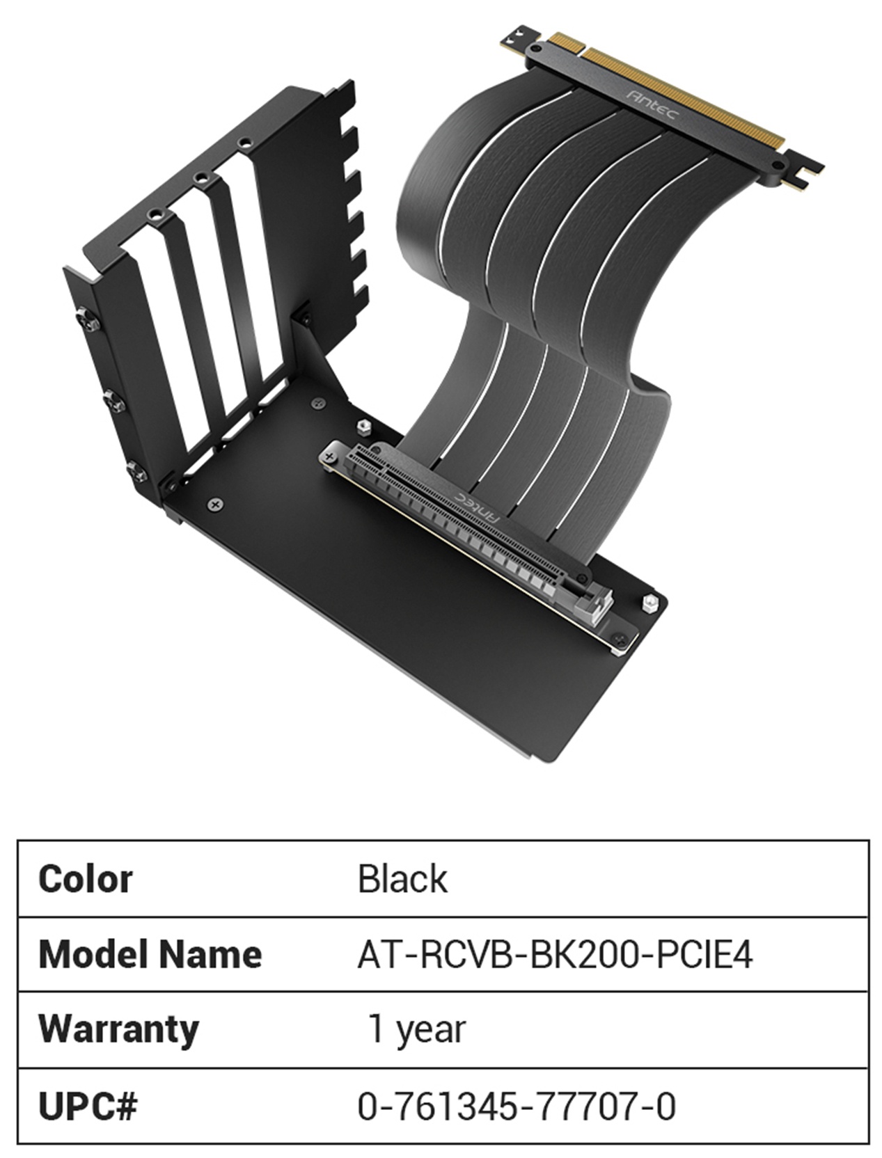 Antec 200mm GPU Riser Cable Kit PCIe 4.0 - Black | Case Accessories