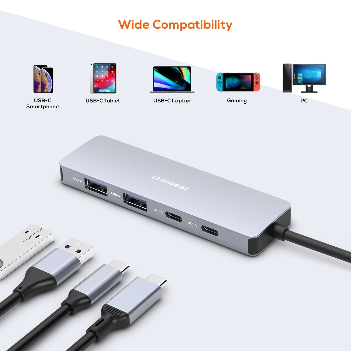 Mbeat Elite 4-Port 10Gbps USB-C Gen 2 Hub | USB Travel Hub | MBeat