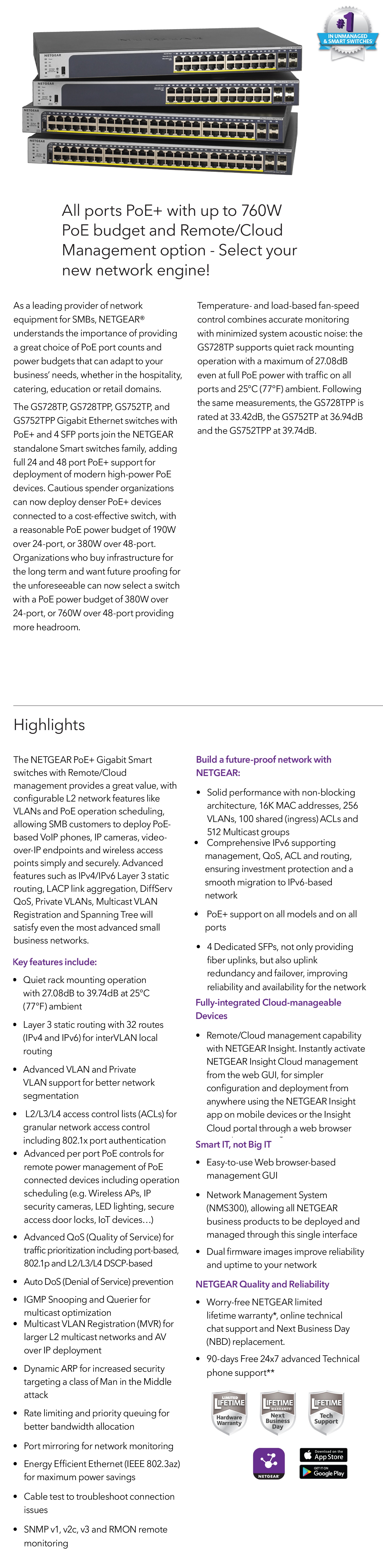 Netgear GS728TPPv2 28Port Gigabit PoE+ Smart Switch