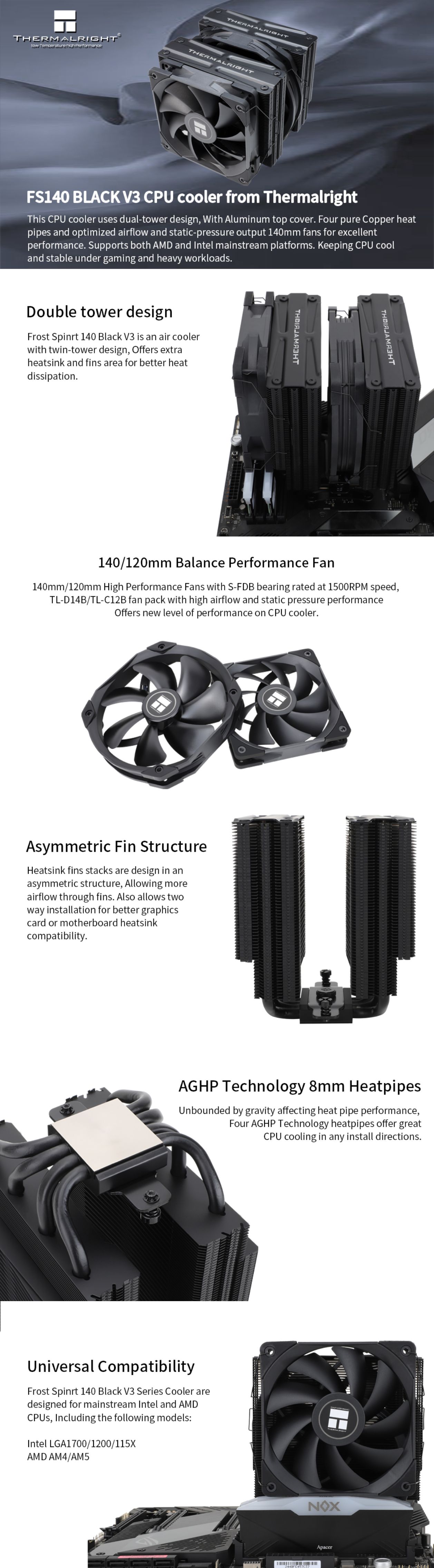 Thermalright Frost Spirit 140 V3 CPU Cooler - Black | Fast