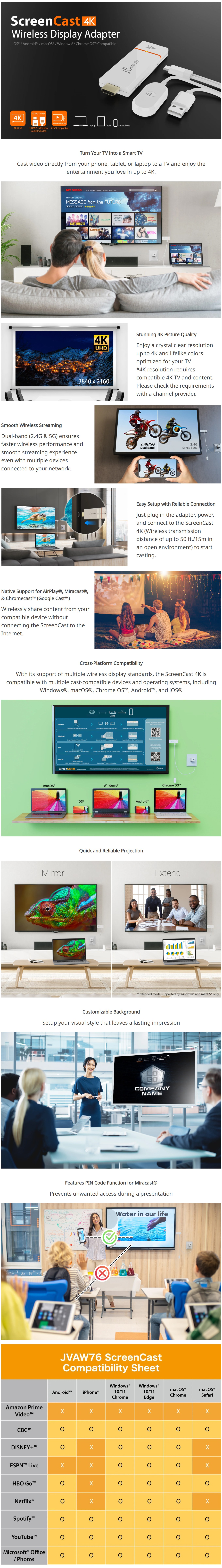 J5Create JVAW76 ScreenCast 4K Wireless Display Adapter [JVAW76]
