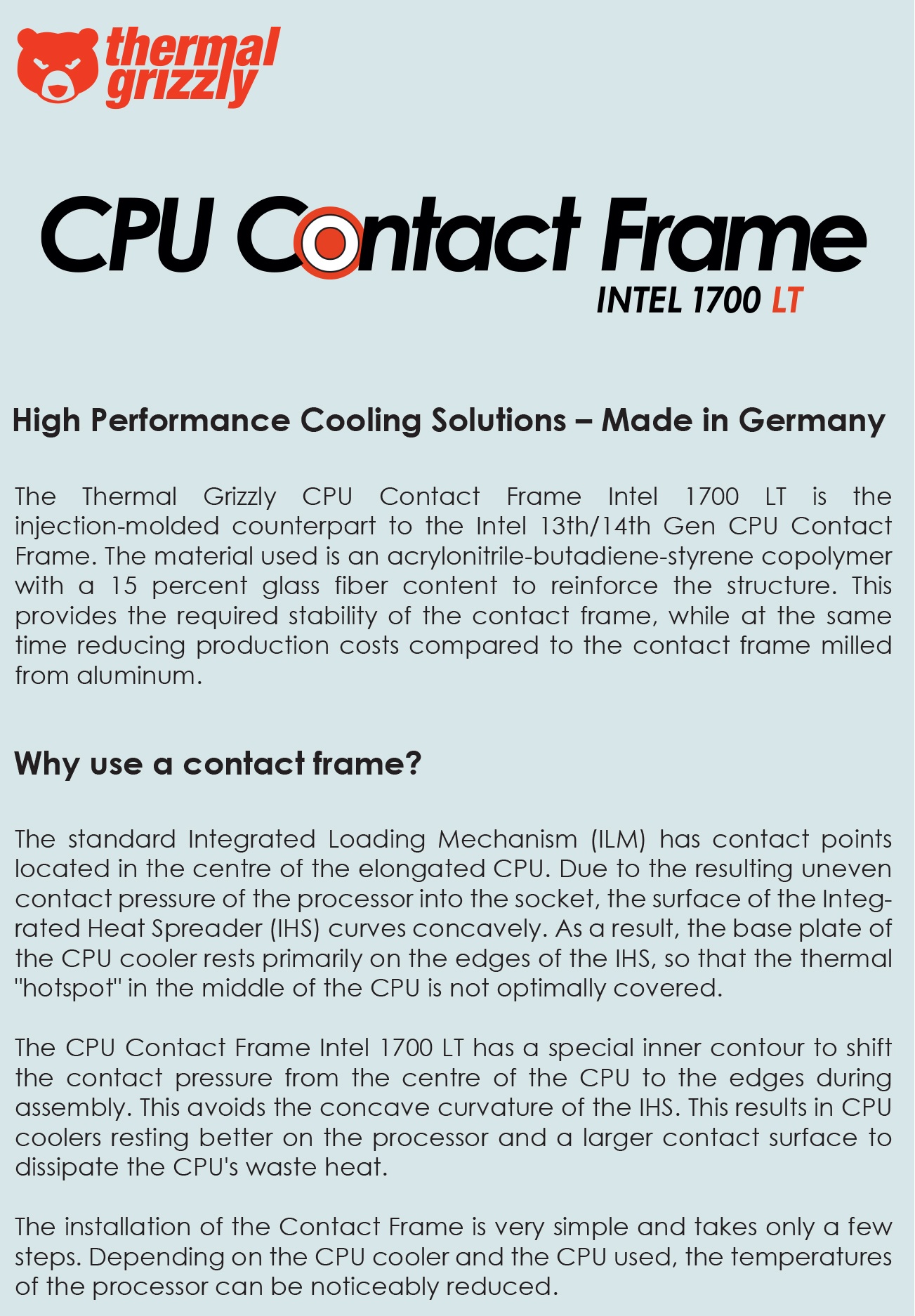 Thermal Grizzly CPU Contact Frame for Intel 1700 LT [TG-CF-i1700-LT]