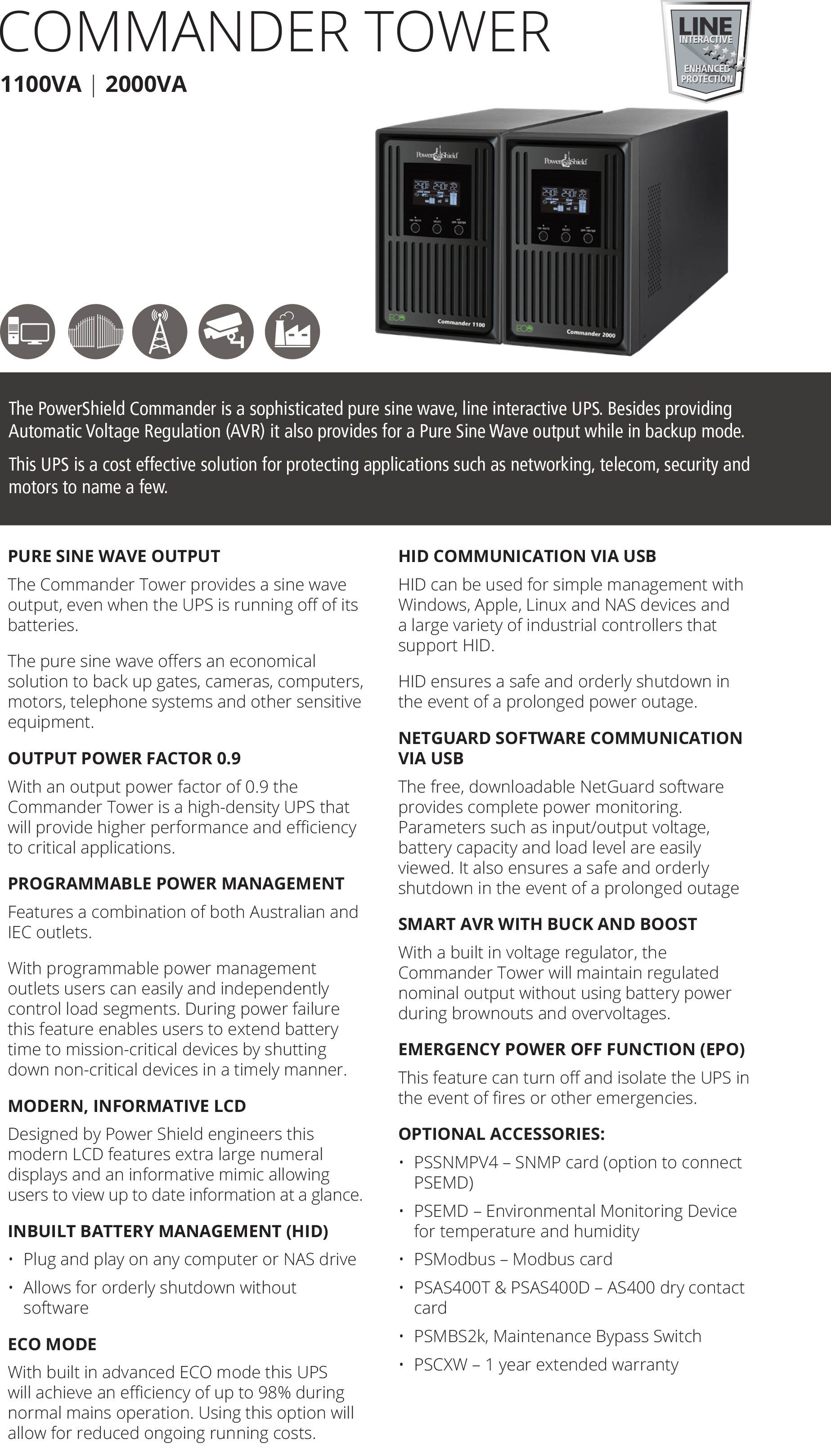 PowerShield PSCM1100 Commander 1100VA / 990W Line Interactive [PSCM1100]