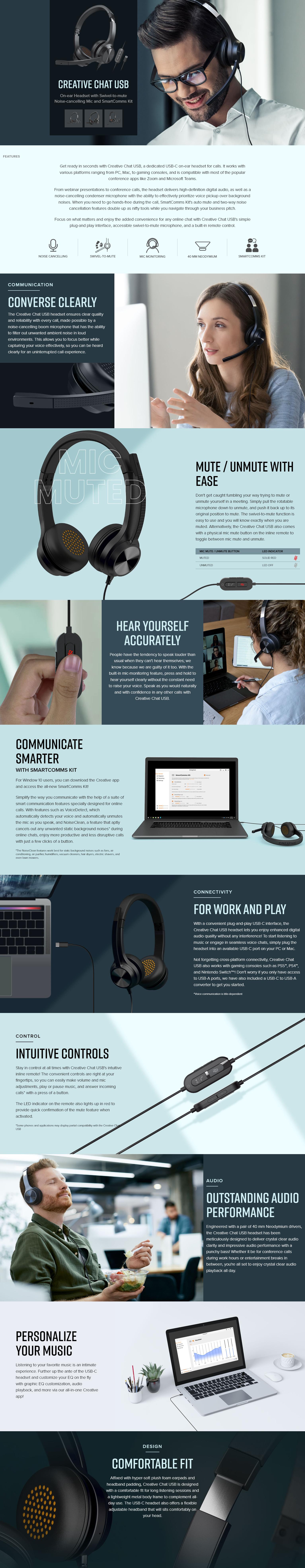 Creative Chat USB On-ear Headset with Noise-cancelling Mic [51EF0980AA000]