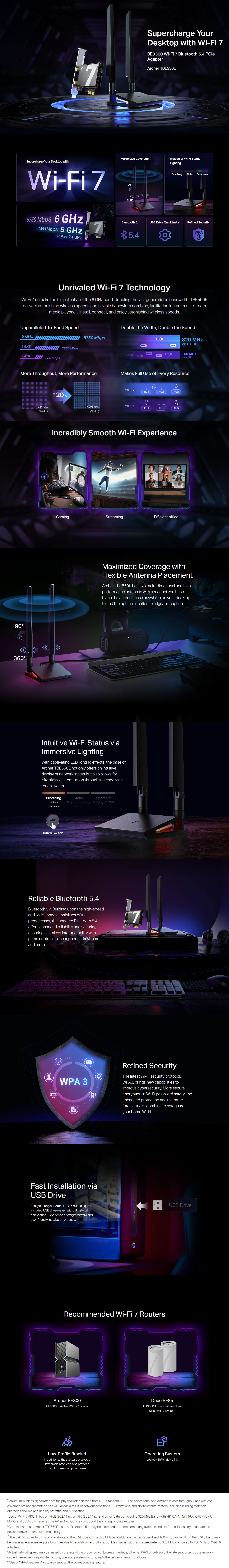 TP-Link Archer TBE550E BE9300 Wi-Fi Bluetooth PCIe Adapter