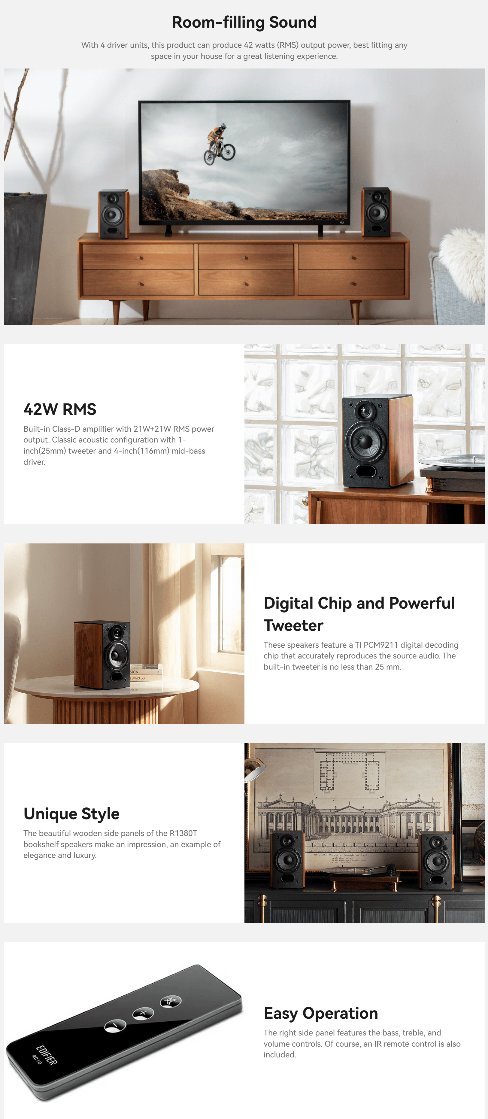 Edifier R1380T Built-in Class-D Amplifier Active Speaker Brown