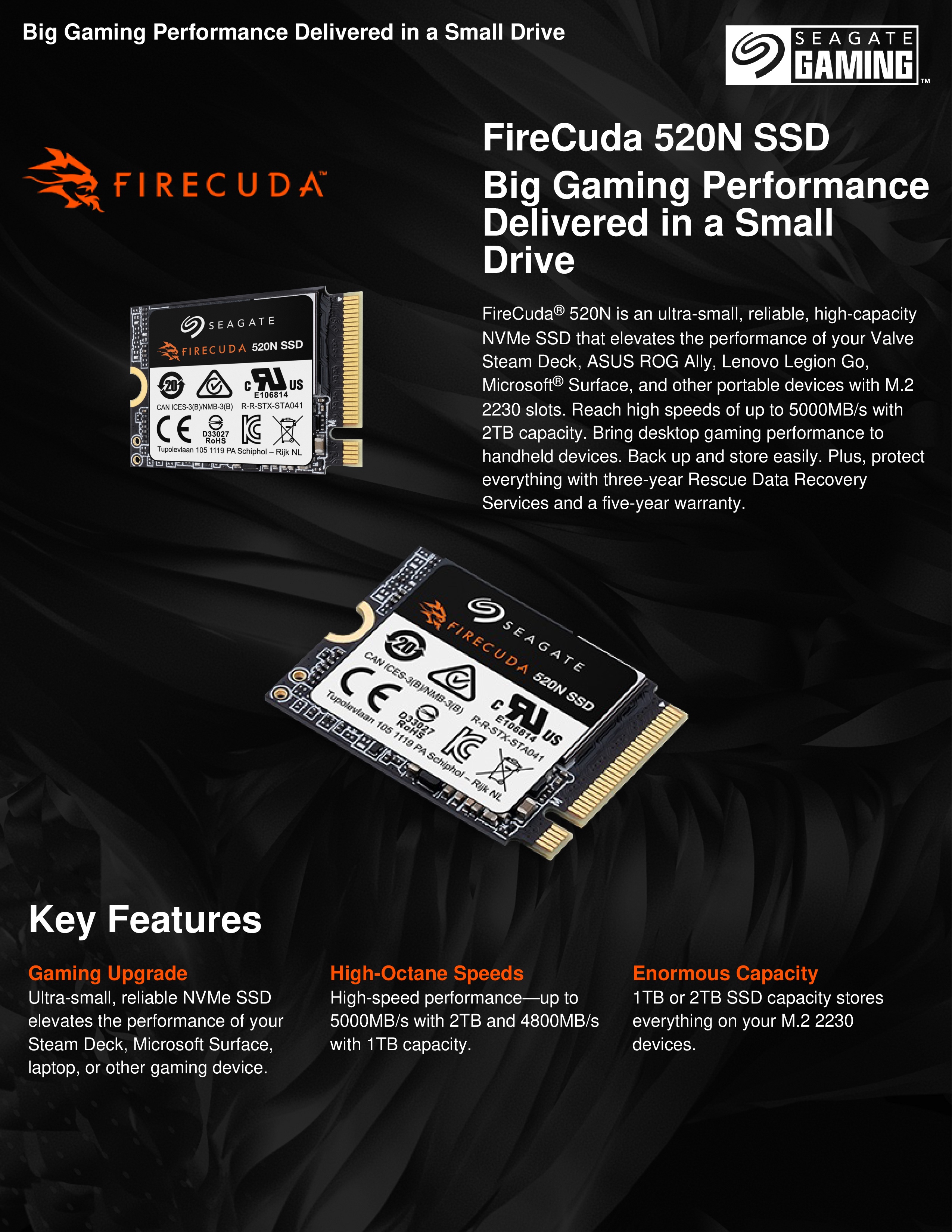 Seagate FireCuda 520N 2TB PCIe Gen4 ×4 NVMe 1.4 SSD