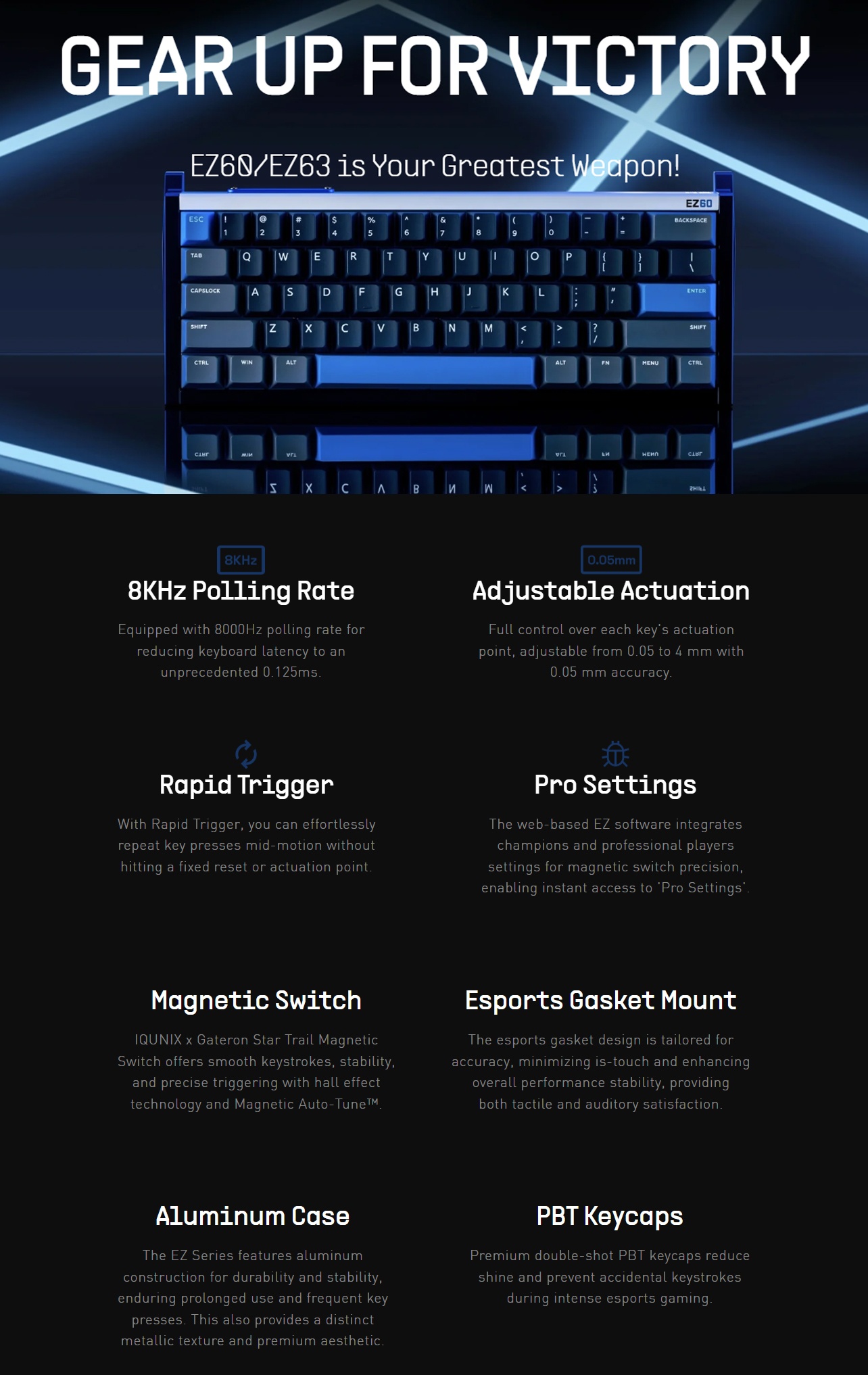 IQUNIX EZ63 8KHz RGB Wired Magnetic Jade Pro Switch Gaming HE Keyboard ...