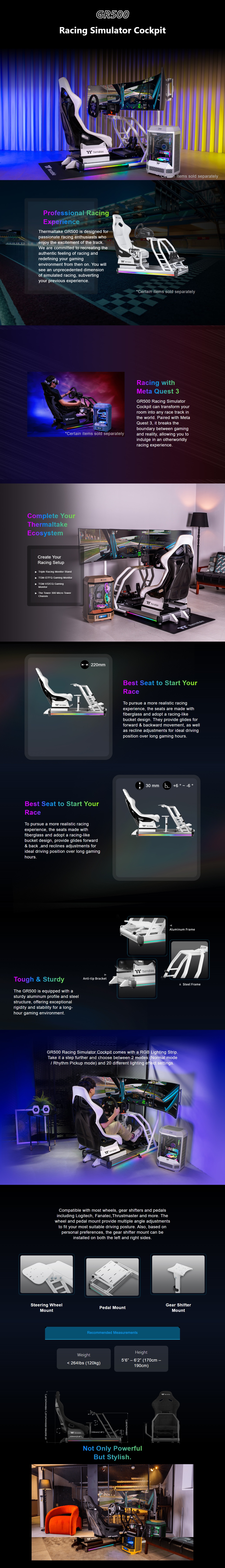 Rgb Racing Thermaltake Gaming GR500 RGB Racing Simulator Cockpit - Snow Edition ...