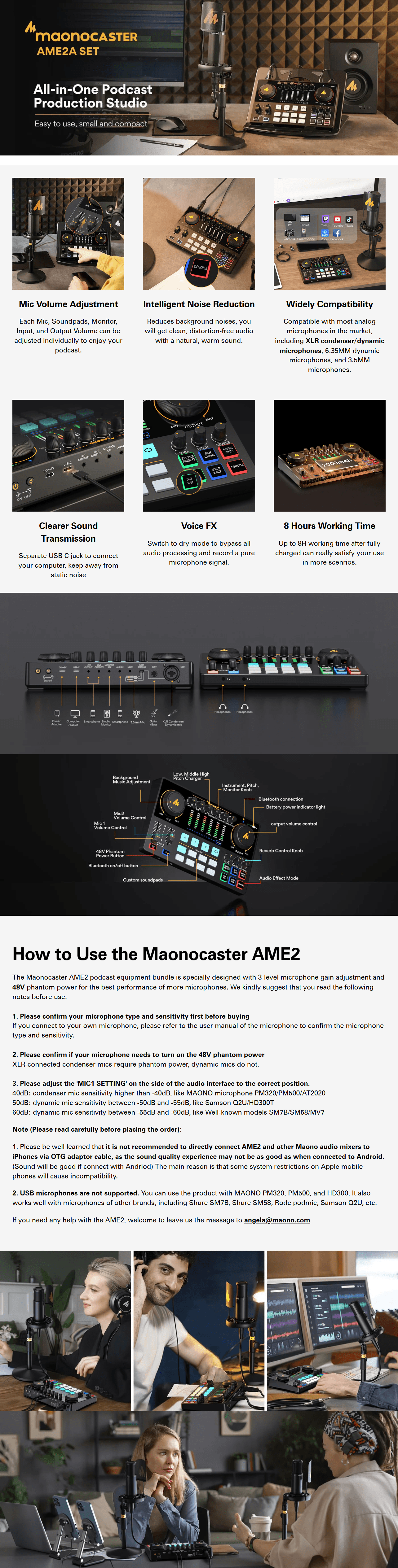 Interfaccia Audio MAONO AME2A - Con Microfono, Ingressi XLR/Inst, Effetti Integrati - Foto 8