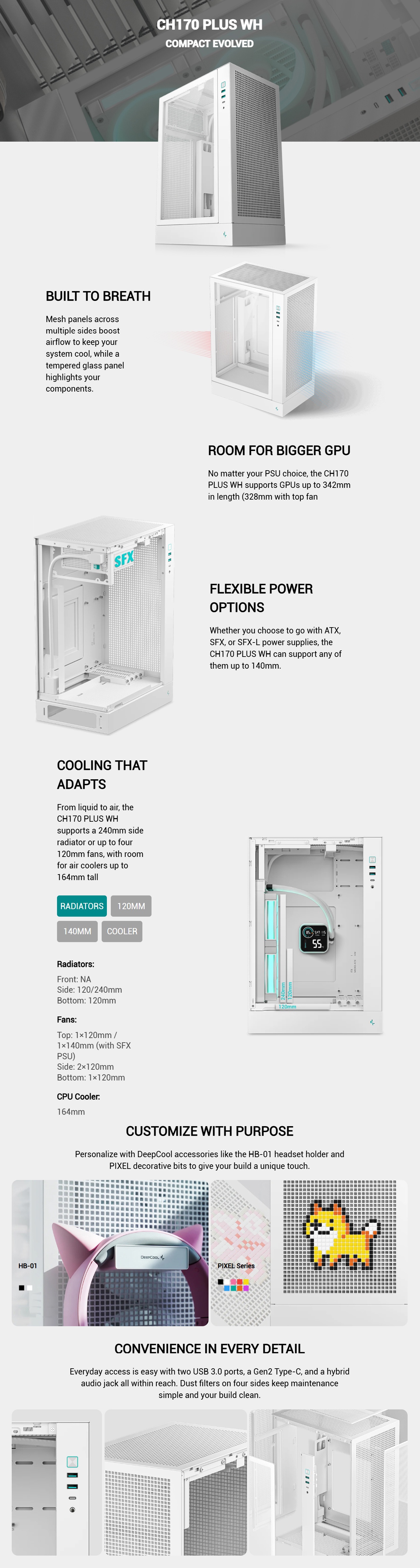 DeepCool CH170 PLUS Mini Tower Micro-ATX Case - White [R-CH170-WHNGM0-G]