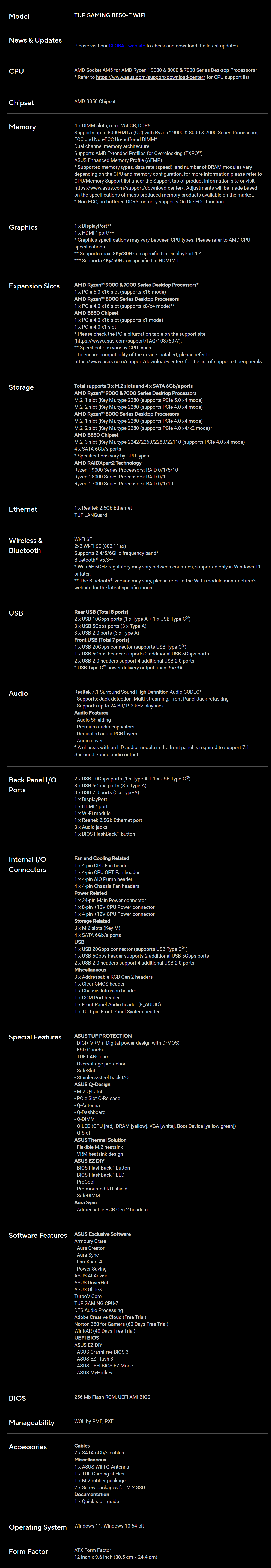TUF GAMING B850-E WIFI detail