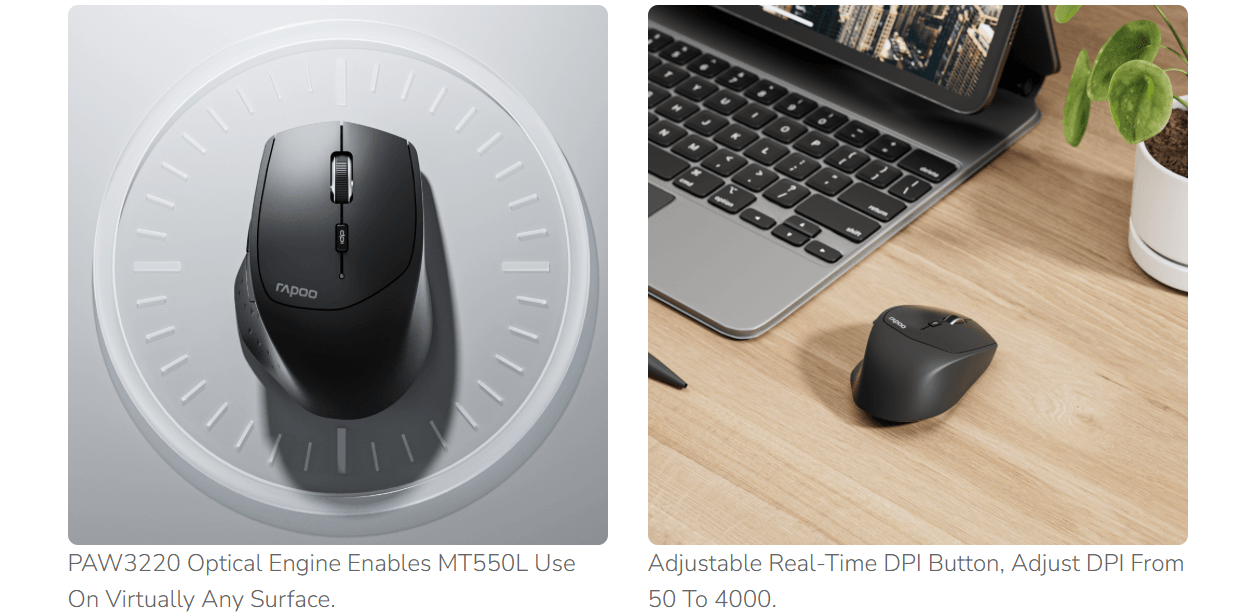 Rapoo MT550L Multi-mode Wireless Optical Mouse - Black [MT550L]