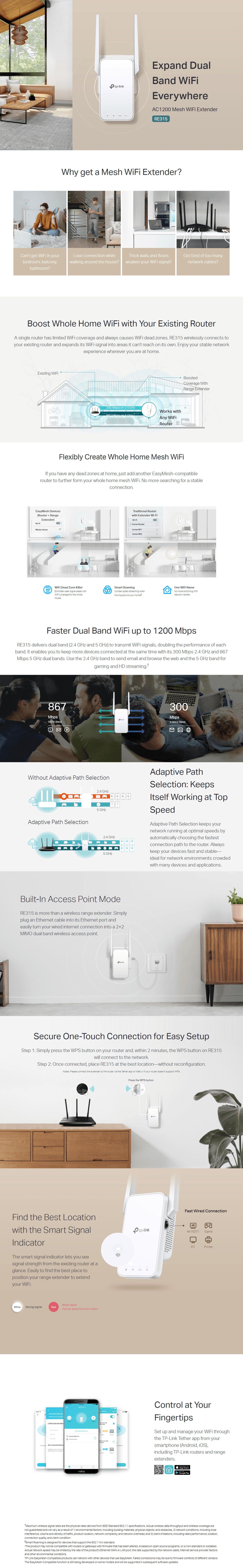 TP-Link RE315 AC1200 Mesh Wi-Fi Range Extender [RE315]