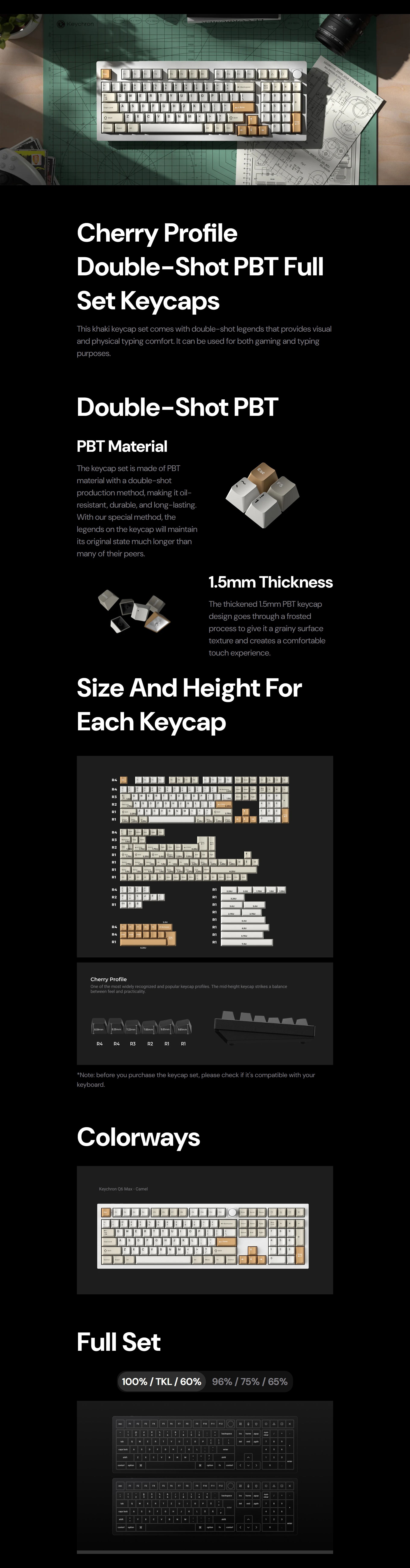 Keychron Cherry Profile Double Shot PBT Full Set Keycaps - Camel ...