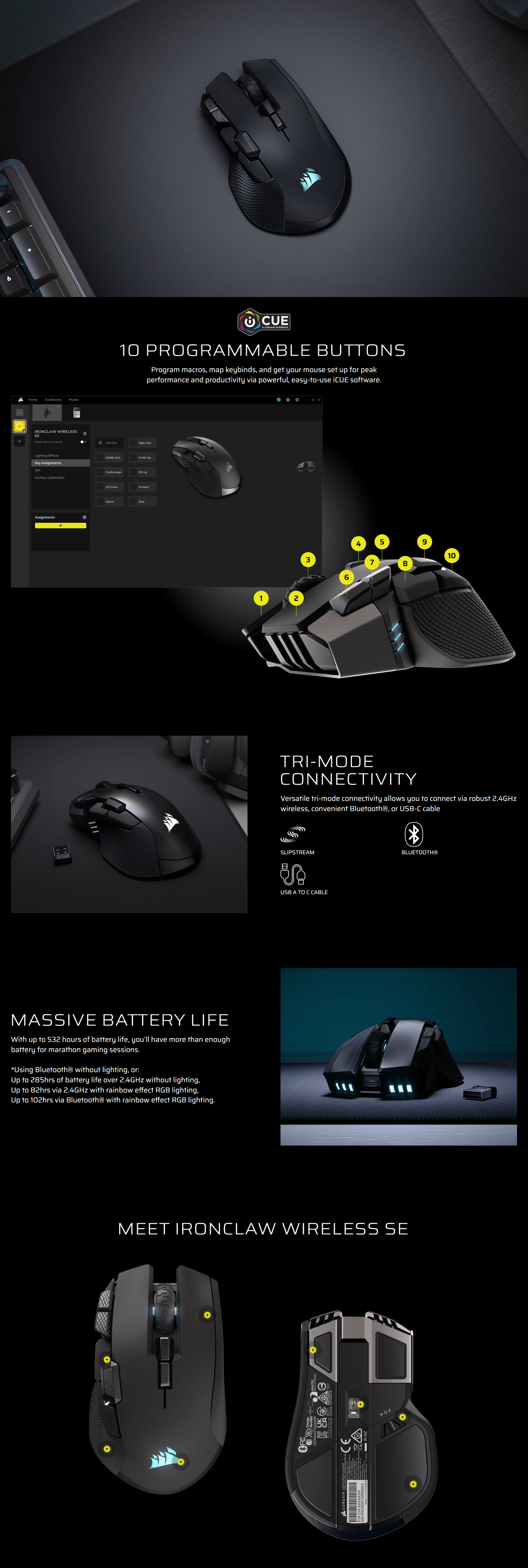 Corsair Ironclaw Wireless SE 26K DPI Gaming Mouse - Black [CH-9317110-WW]