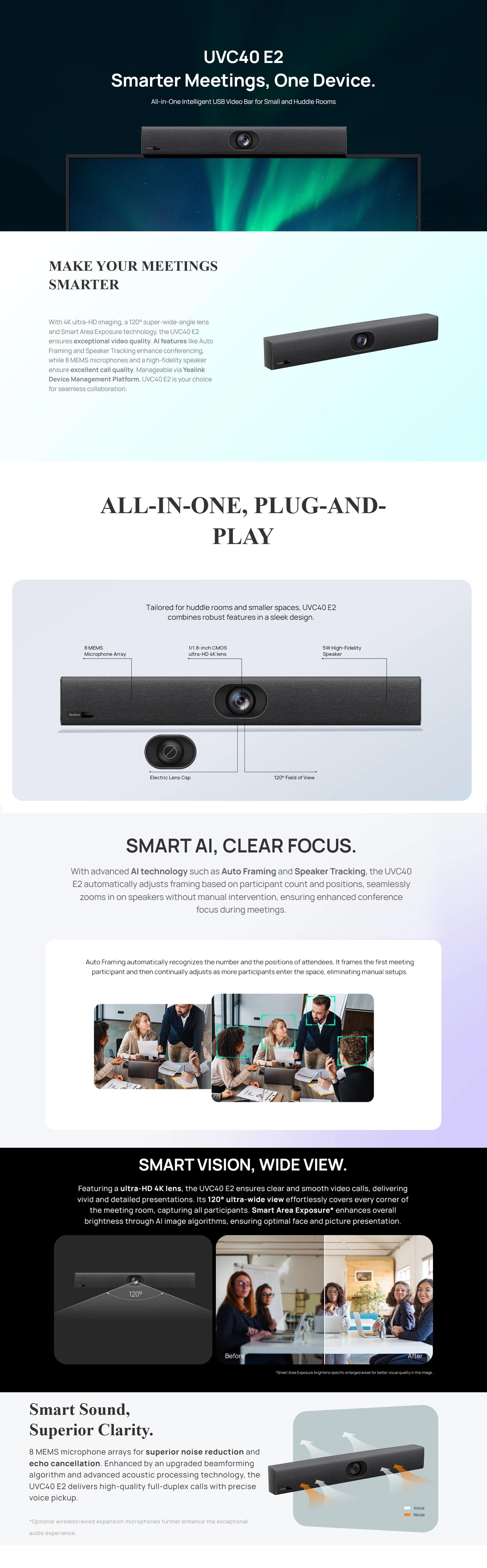 Yealink UVC40 E2 All-in-One Intelligent USB Video Bar for Small and ...