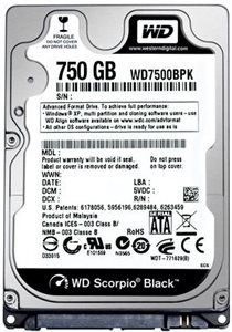 Western Digital 750GB Black 2.5" Notebook Hard DriveWD7500BPKX