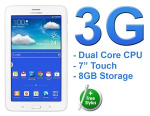 Picture of Samsung Galaxy Tab 3 Lite 7" 8GB Storage, Wi-Fi, 3G, Android, White Tablet - FREE STYLUS PEN