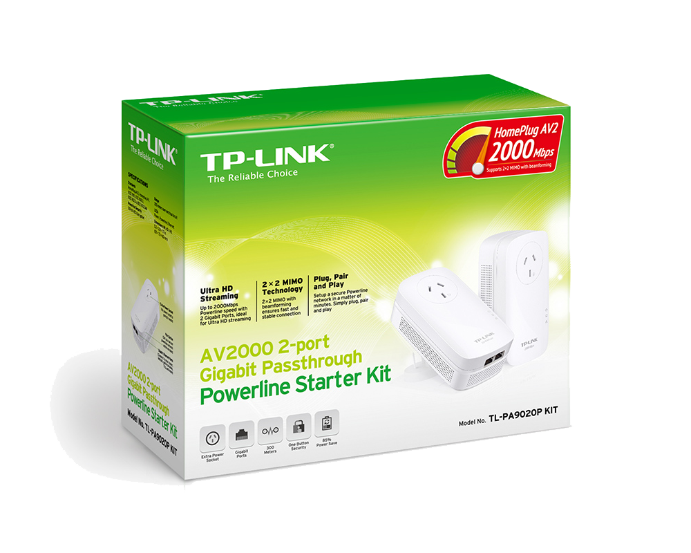 TP LINK AV2000 2 Port Gigabit Passthrough Powerline Starter Kit TL